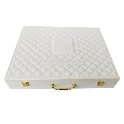 Hộp bao bì mỹ phẩm sang trọng 250 * 180 * 73mm Hộp lưu trữ đồ trang điểm PU trắng có khóa