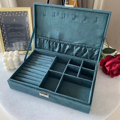 Morandi Blue Suede Hộp đựng đồ trang sức du lịch sang trọng Kích thước tùy chỉnh Người tổ chức trang sức du lịch