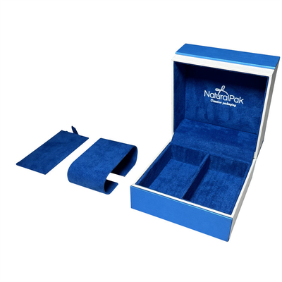 Hộp đựng đồng hồ sang trọng bằng nhựa màu xanh Sapphire Hộp đựng đồ trang sức cho dây chuyền và hoa tai