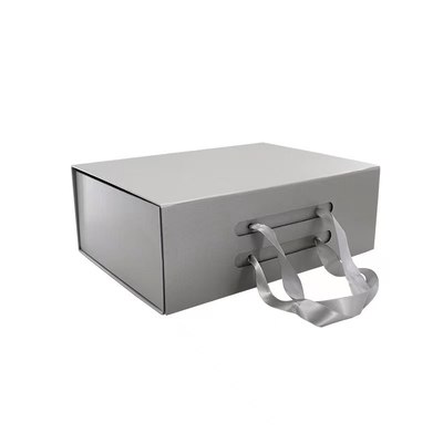 Màu xám bạc Hộp quà sang trọng gấp gọn Hộp quà tặng bằng bìa cứng nhỏ có dải dài