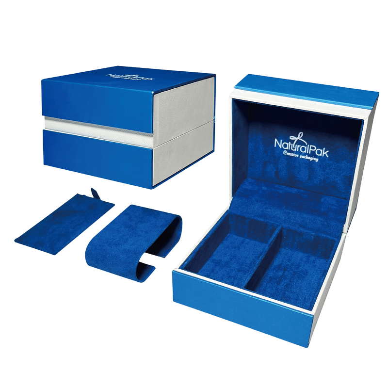 Hộp đựng đồng hồ sang trọng bằng nhựa màu xanh Sapphire Hộp đựng đồ trang sức cho dây chuyền và hoa tai